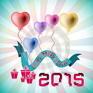 Vector 2015 Happy New Year background with heart balloon.