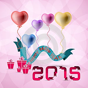 Vector 2015 Happy New Year background with heart balloon.