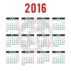 Vector 2016 Calendar templates.