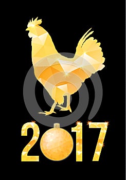 Vector 2017 with golden rooster, animal symbol of New Year