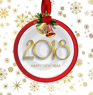Vector 2018 Happy New Year background with christmas bells and snowflakes