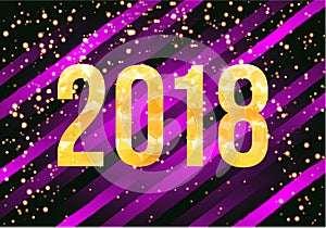 Vector 2018 Happy New Year Background. Golden numbers with confetti on black background.