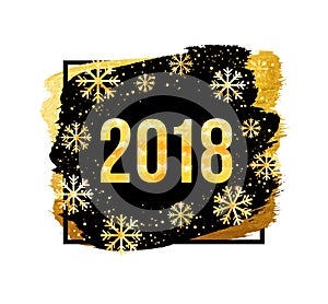 Vector 2018 Happy New Year Background. Golden numbers with confetti on black background.