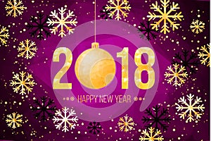 Vector 2018 Happy New Year card. Golden numbers with confetti on black background.