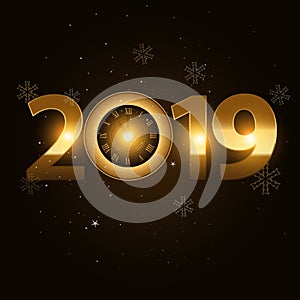 Vector 2019 Happy New Year background with gold clock