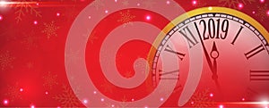 Vector 2019 Happy New Year with retro clock on snowflakes red b