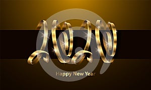 Vector 2020 New Year background. 2020 golden ribbons lettering. Happy New Year illustration for calendar, invitation and