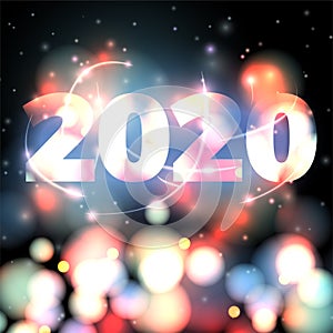 Vector 2020 New Year illustration on bright bokeh