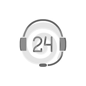 Vector 24 hours service support grey icon. Isolated on white background