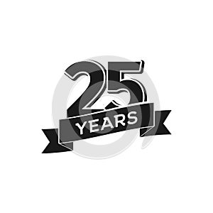 Vector 25 years anniversary logotype. Isolated black logo 25th jubilee on white background