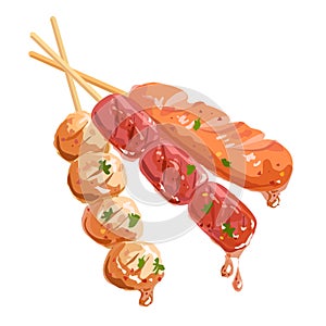 Grilled meatballs with dipping sauce, Thai street food