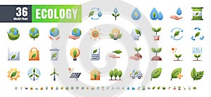 Vector of 36 Ecology and Green Energy Power Gradient Flat Color Icon Set. 48x48 and 192x192 Pixel