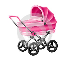 Vector 3d baby strolle pink baby carriage pram