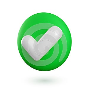 Vector 3d Check mark realistic icon. Trendy plastic green checkmark, select icon with shadow isolated on white