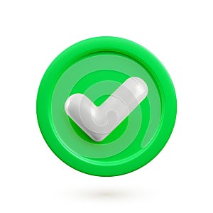 Vector 3d Check mark realistic icon. Trendy plastic green checkmark, select icon with shadow isolated on white