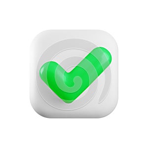 Vector 3d Check mark realistic icon. Trendy square plastic white and green checkmark button, select icon isolated on