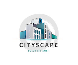 Vector 3d city scape logo, architecture, structure, building icon