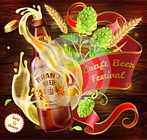 Vector 3d craft beer advertising poster template