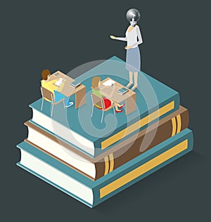 Vector 3d Flat Isometric With Education Concept