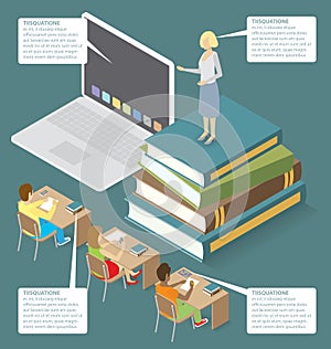 Vector 3d Flat Isometric With Education Concept