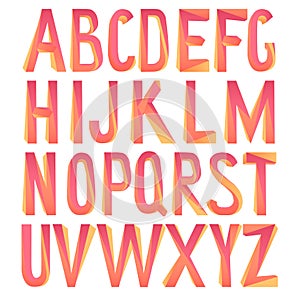 Vector 3d font. Tricolor twisted alphabet. Impossible Geometry letters. Mobius stripes, zigzag and winded shapes. Modern