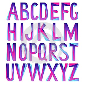Vector 3d font. Tricolor twisted alphabet. Impossible Geometry letters. Mobius stripes, zigzag and winded shapes. Modern