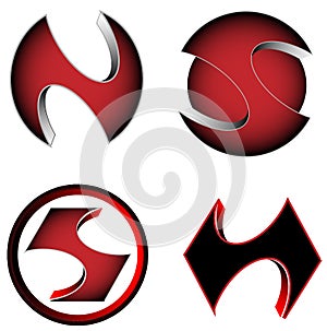 Vector 3D gaming business related logotype icons, red and black colors