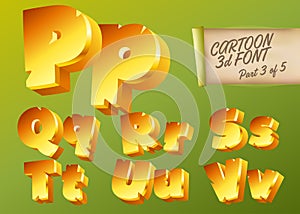 Vector 3D Gold Font in Cartoon Style. Comic Isometric Type.