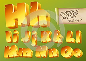 Vector 3D Gold Font in Cartoon Style. Comic Isometric Type.