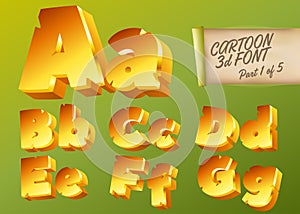 Vector 3D Gold Font in Cartoon Style. Comic Isometric Type.