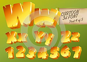 Vector 3D Gold Font in Cartoon Style. Comic Isometric Type.