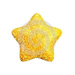 Vector 3d golden glitter textured star icon on white background. Cute realistic cartoon 3d render, glossy sparkling