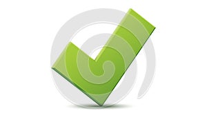 Vector 3d green checklist checkmark icon. Correct check mark answer flag. OK and yes