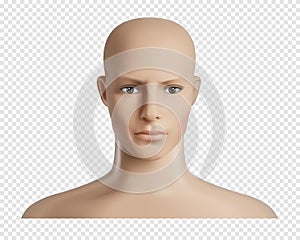 Vector 3d human model with face, feamale or male head mockup.