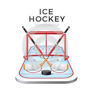 Vector 3d ice hockey crossed sticks with puck