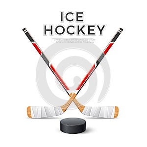 Vector 3d ice hockey crossed sticks with puck