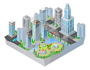 Vector 3d isometric city, cityscape, map of town