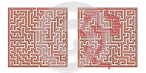 Vector 3D / Isometric Easy Square Maze - Labyrinth with Included Solution. Funny & Educational Mind Game for Coordination, Problem