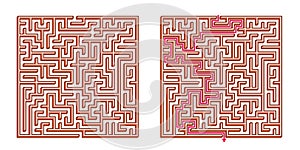 Vector 3D / Isometric Easy Square Maze - Labyrinth with Included Solution. Funny & Educational Mind Game for Coordination, Problem