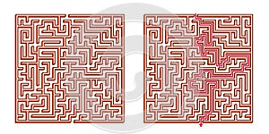 Vector 3D / Isometric Easy Square Maze - Labyrinth with Included Solution. Funny & Educational Mind Game for Coordination, Problem