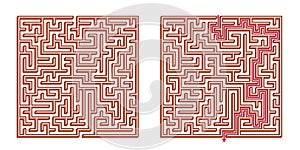 Vector 3D / Isometric Easy Square Maze - Labyrinth with Included Solution. Funny & Educational Mind Game for Coordination, Problem