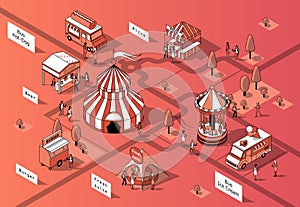 Vector 3d isometric food courts, festival - marketplace
