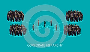 Vector 3d isometric illustration of a corporate hierarchy structure. leadership concept. management and staff organization