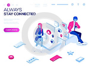 Vector 3d isometric landing page concept