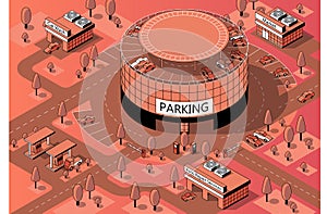 Vector 3d isometric territory with multi-storey parking