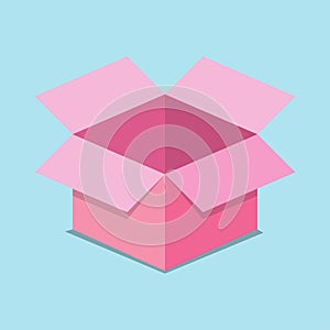 Vector 3d open pink gift box isolated on blue background. Boxing day sale. Sale banner template design.