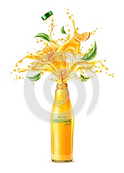 Vector 3d orange juice splash flowing liquid
