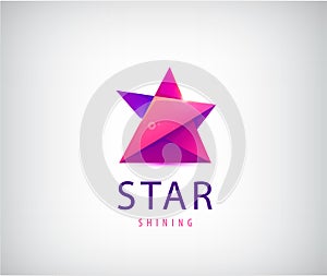 Vector 3d origami star logo. Red and purple