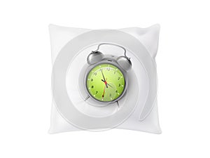 Vector 3d realistic alarm clock on pillow