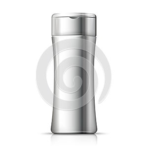 Vector 3d realistic aluminum shampoo bottle.